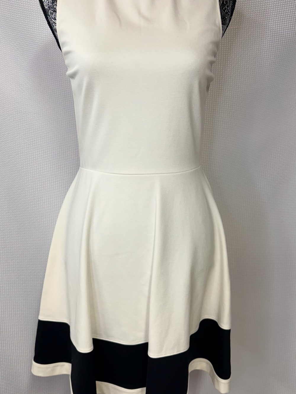 Cream Fit-and-Flare Mini Dress with Black Hem